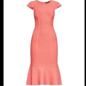 BCBGMaxAzria Coral fluted bodycon Sleeve Midi Dress